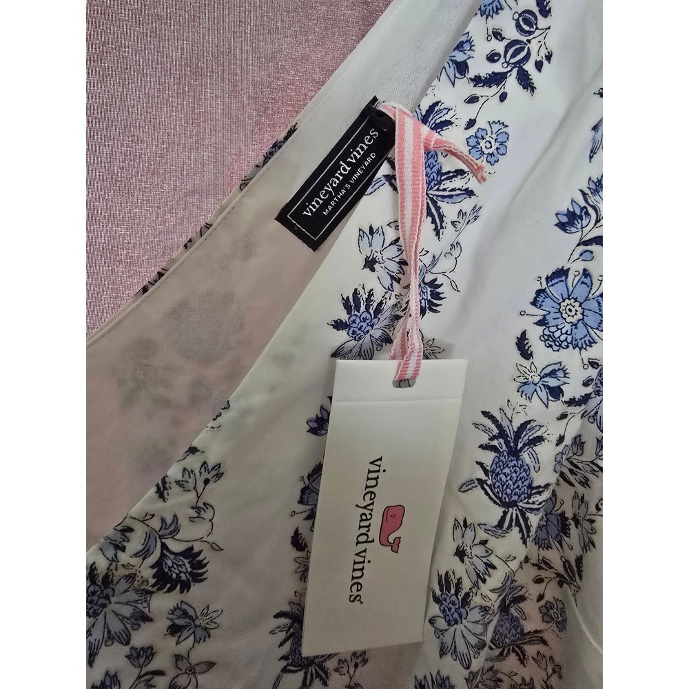 Vineyard Vines Bella Floral Poplin Ruffle Maxi Dress NWT White Blue XL - Picture 6 of 12